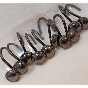 10 Shower Curtain Hooks LUXE Decor Button Style Polished Gunmetal Dark PRETTY!